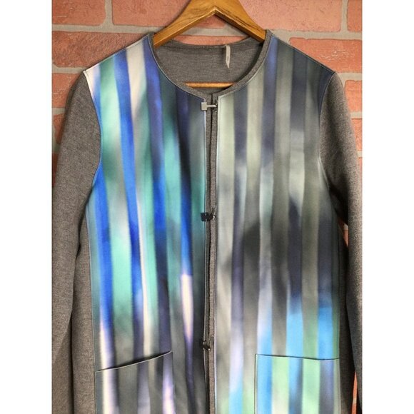 Elie Tahari Melody Reversible Wool Blend Jacket Crew Neckline Gray Blue Large - Picture 7 of 12